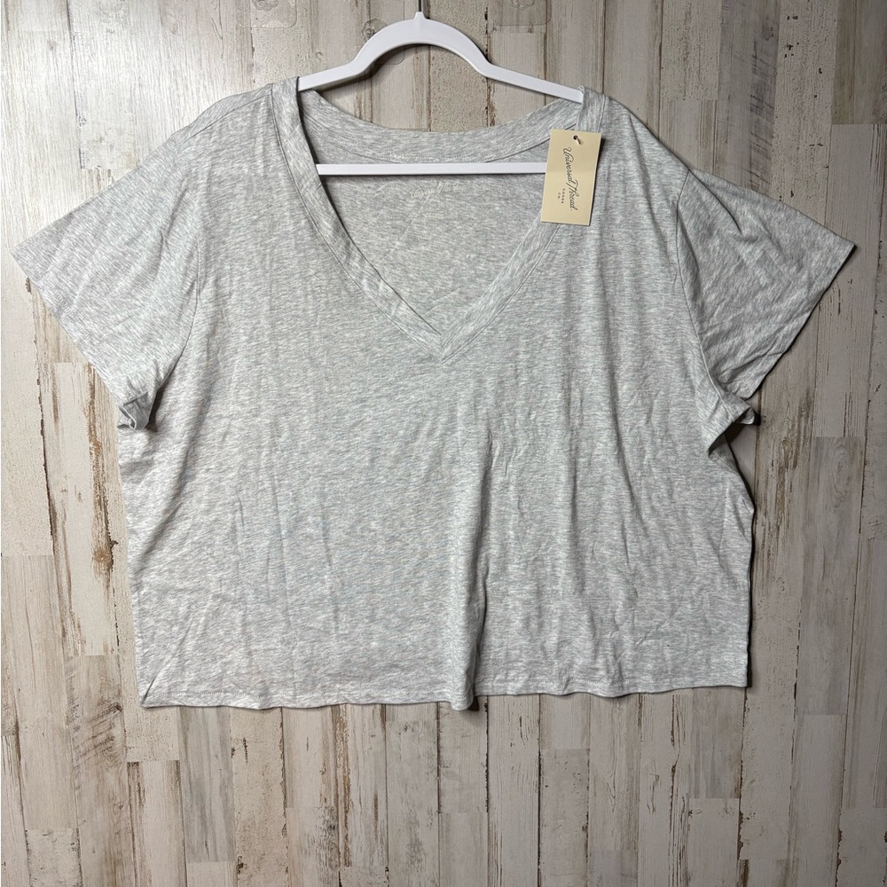 NEW UNIVERSAL THREAD Cropped V Neck Short Sleeve Cotton T Shirt Gray 3X NWT - Picture 14 of 15